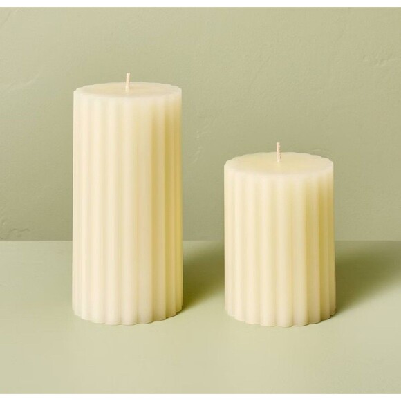 Other - Hearth & Hand Magnolia Unscented Ribbed Pillar Candles 3x3 3x6 Set of 2